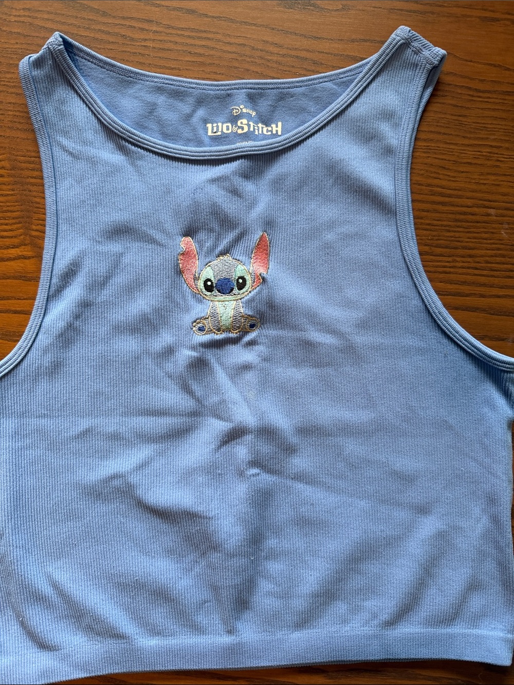 Disney Light Blue Ribbed Kids Tank with Embroidered Stitch